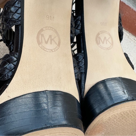 MICHAEL KORS “MONTEREY” Leather Weave, Back Zip Sandal in Black Sz 9 - Picture 10 of 12